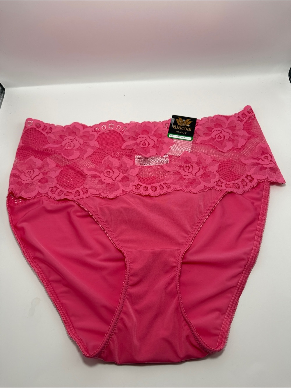 Wacoal Bright Pink Lace-Trim High-Cut Panty